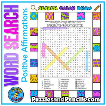 Positive Affirmations Word Search Puzzle With Coloring Search Color