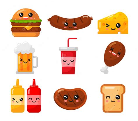 Premium Vector Kawaii Fast Food Set Cartoon Style Isolated