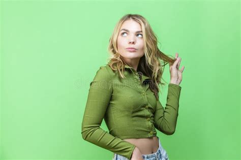 Caucasian Teenager Girl Posing Outside In Green Forest Stock Image Image Of Casual Blond