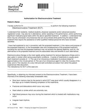 Fillable Online Harthosp Authorization For Electroconvulsive Treatment