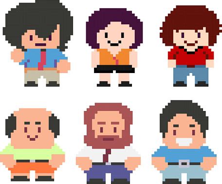 Set Of Funny Pixel Characters Stock Illustration - Download Image Now - Adult, Arcade, Art - iStock