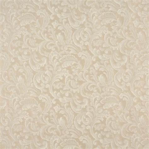 Ecru Classic Beige And White Foliage Damask Upholstery Fabric By The