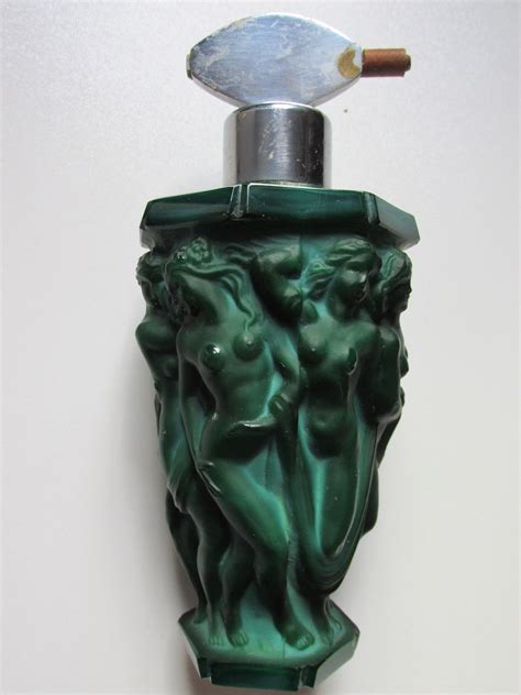 Vintage Rare Czech ART DECO Jade Glass Perfume Bottle Atomizer Hoffmann Schlevogt Nude Etsy