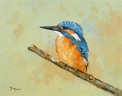 Original Oil Painting Wildlife Art Bird Portrait Kingfisher By