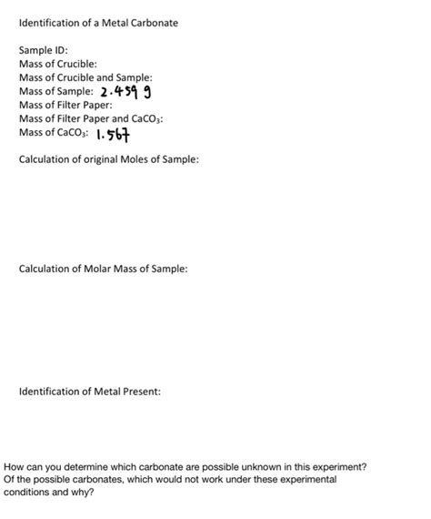 Solved Experiment 1 Gravimetric Analysis Of A Metal Chegg