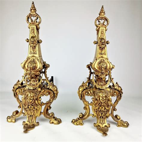 Exceptionally Rare Pair Of 19th Century French Fireplace Block Andirons