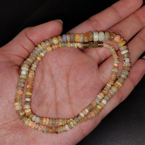 54 50 Ct Natural Ethiopian Welo Fire Opal Beads Mala Necklace For