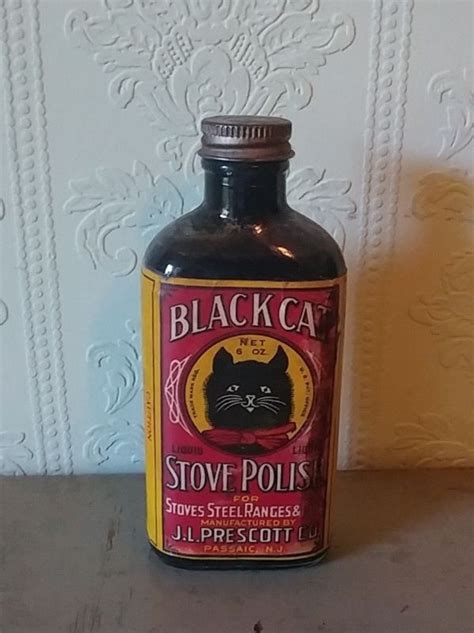 Antique VintageÂ Black Cat AdvertisingÂ Stove Polish BottleÂ Nice Label