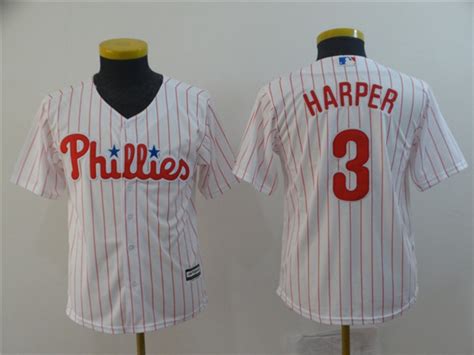 Phillies 3 Bryce Harper White Youth Cool Base Jersey