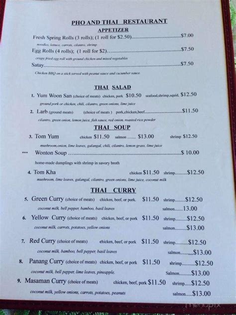 Menu Of Pho And Thai Restuarant In Homer Ak 99603