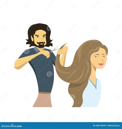 Hairdresser Cuts The Hair Of The Customer Flat Design Vector Illustration Stock Vector