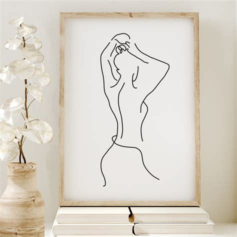 Female Back Figure Line Art Minimalist Nude Woman Print Etsy