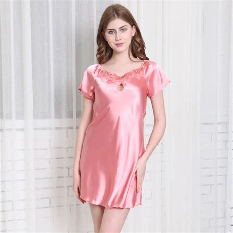 2017 Women Sexy Sleepshirt Nightgown Solid Sleep Shirt Short Sleeve