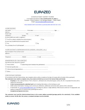 Fillable Online CONTESTANT ENTRY FORM No Fax Email Print PdfFiller