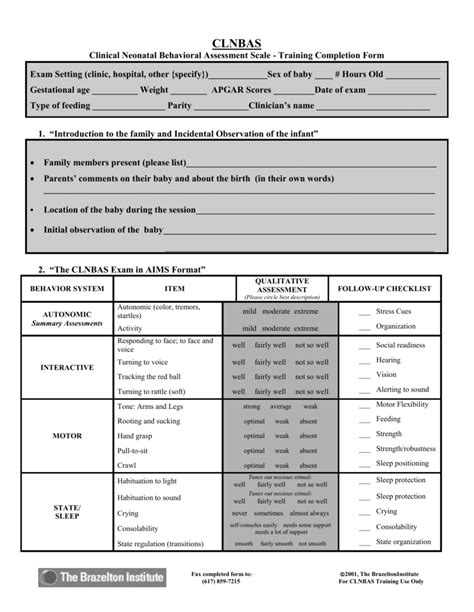 Brazelton Neonatal Behavioral Assessment Scale