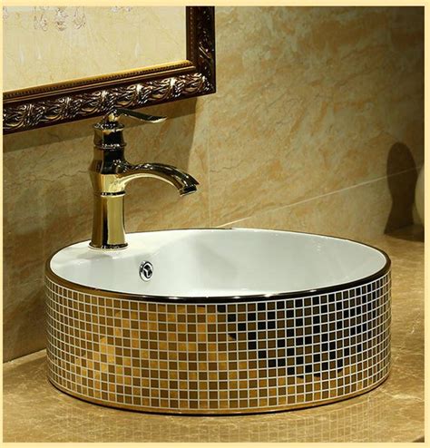 Luxury Gold Pattern Europe Vintage Style Ceramics Vanity Basin Art