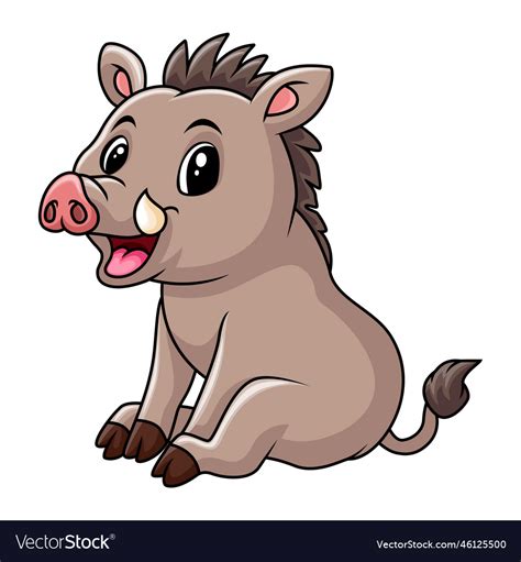 Cute little wild boar cartoon sitting Royalty Free Vector