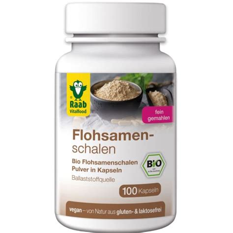 Raab Vitalfood Flohsamenschalen Kapseln 100 Stück Bio Naturel de