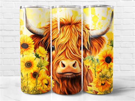 Sunflower Highland Cow Tumbler Wrap Png Highland Cattle Oz Skinny