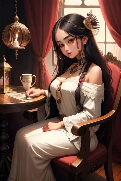 Dopamine Girl A Illustration Of Girl Naked Long Hair Large Eyes Sitting In A Chair Table