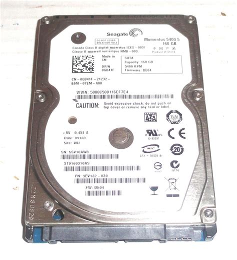 Seagate ST9160310AS 160GB Sata Hard Drive P/N: 9EV132-030 F/W: DE04 5SV ...