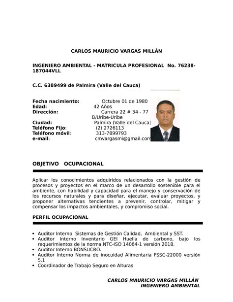 Hoja De Vida Carlos Mauricio Actualizada CARLOS MAURICIO VARGAS