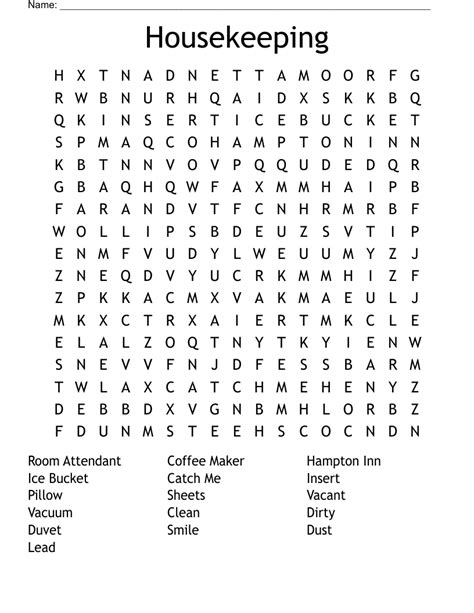 Housekeeping Word Search Wordmint