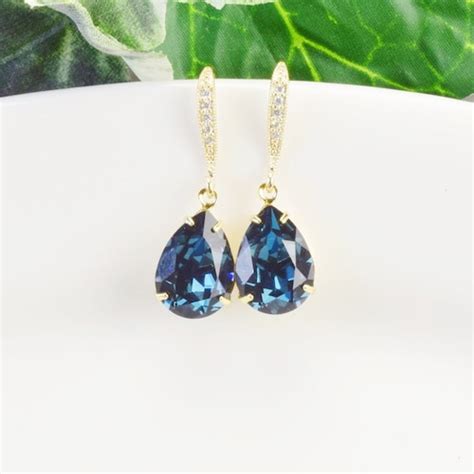 Navy Blue Wedding Earrings For Brides Sapphire Bridal Earrings Etsy