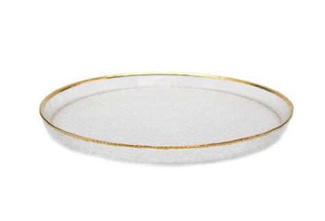 Set of 4 Pebbled Glass Dinner Plates Raised Rim with Gold Border, 11.25 ...