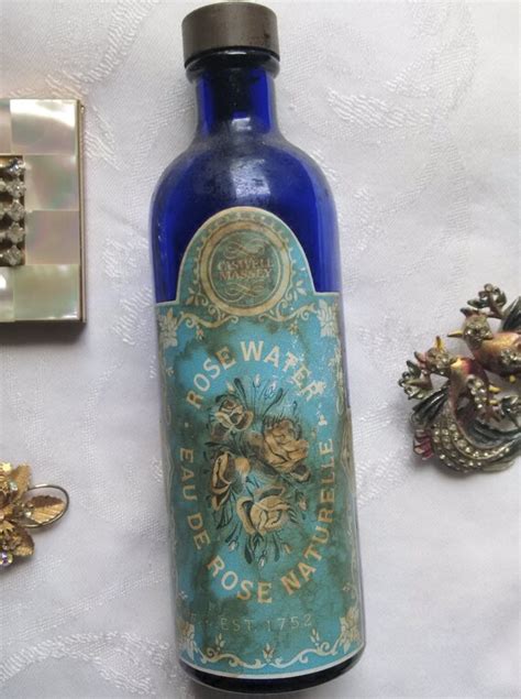 Cobalt Blue Glass Bottle Rose Water By Caswell Massey Vintage Etsy