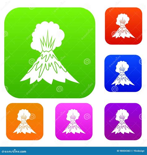 Volcano Erupting Set Collection Cartoon Vector Cartoondealer