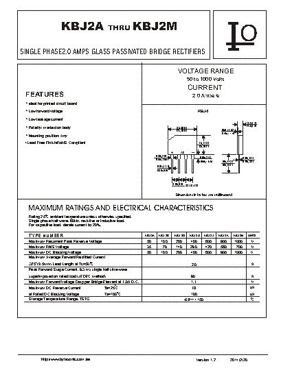 KBJ2D Datasheet Rectifier Diode IF A 2 VRRM V 200 VF MV