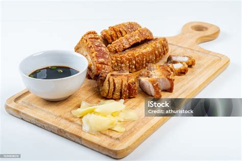 Deep Fried Crispy Streaky Pork Belly Thai Dan Chinese Food Di Cutting