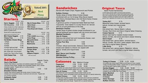 Geos Pizza Menu In Coal City Illinois Usa