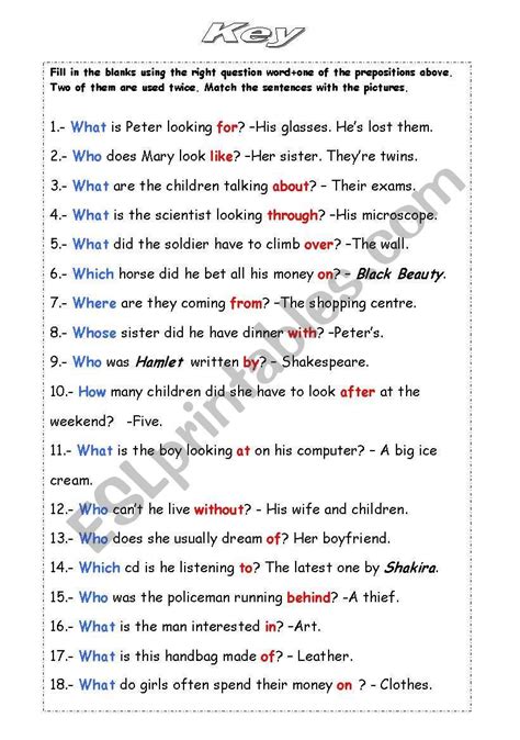 Wh Questions With Prepositions Bandw Version Key Included Grammar Worksheets Verb