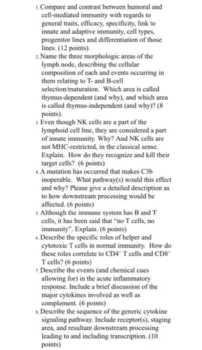 Solved 1 Compare And Contrast Between Humoral And