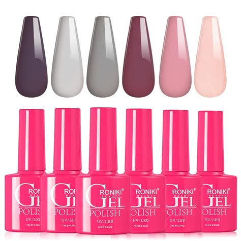 Amazon Roniki Colors Gel Nail Polish Set Includes Nude Light Pink Mauve Gray