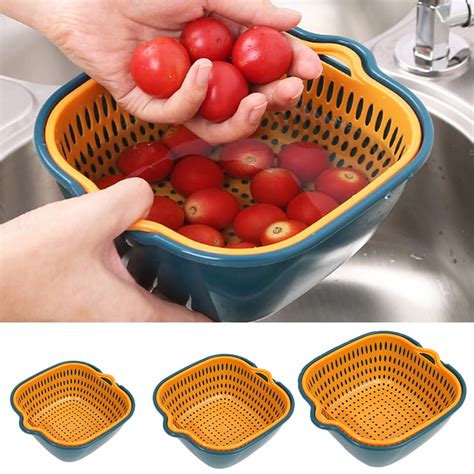 SPRING PARK Double-layer Kitchen Colander Bowl Set, Large Plastic ...