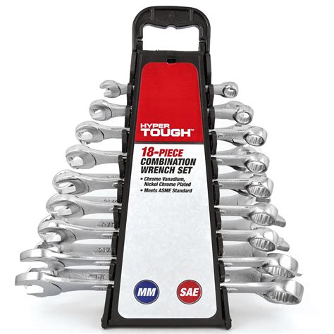 Hyper Tough 18 Piece Combination Wrench Set Metric And Sae