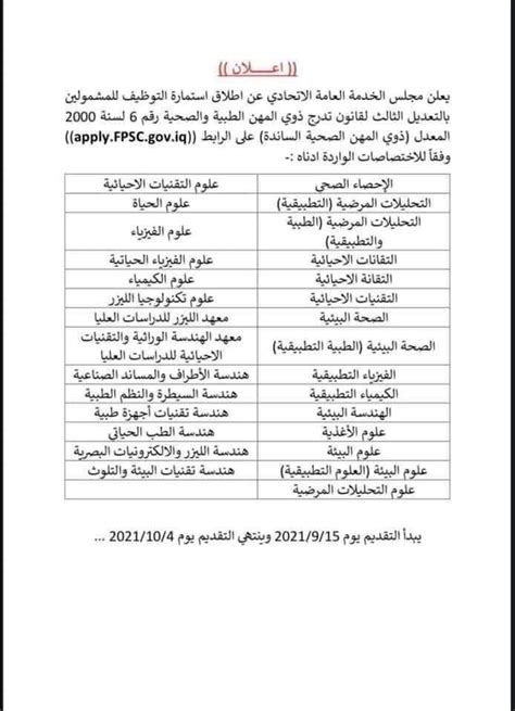 مجلس الخدمة يطلق استمارة التوظيف لذوي المهن الطبية وكالة الأنباء العراقية