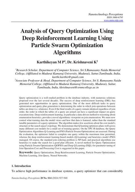 PDF Analysis Of Query Optimization Using Deep Reinforcement Learning