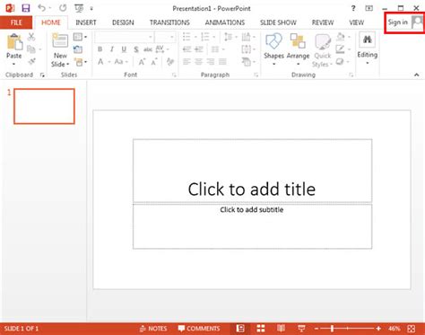 Sign and Switch Accounts in PowerPoint 2013 on Windows 7