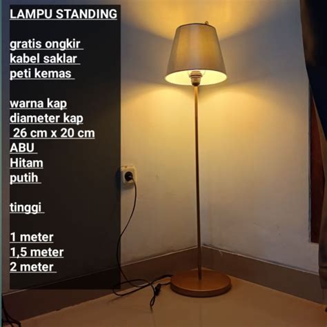 Jual Lampu Lantai Standing Dekorasi Minimalis Kap Warna Abu Abu Tinggi