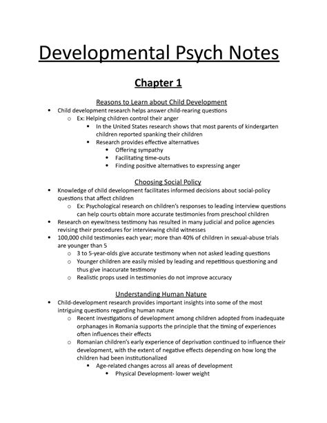 Developmental Psychology Notes Developmental Psych Notes Chapter