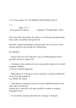 11111 Fact Sheet 22 CLONING AND STEM CELLS 1 1 Docx