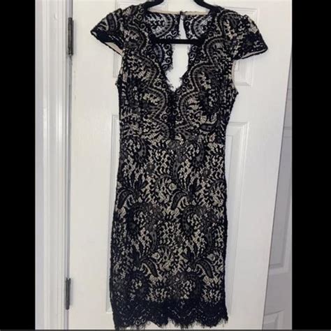 Windsor Blk Nude Lace OpenBack Cap Sleeve Dress Depop