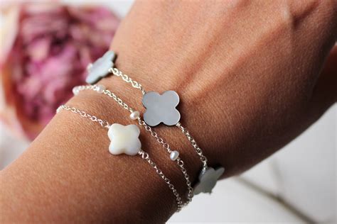 Bracelet Quatrefoil Mother Of Pearl Sterling Silver 6 75 To Etsy