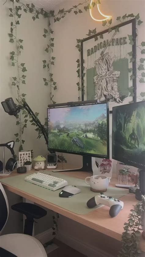 Cozy Green Gaming Aesthetic🪴🌿🌱 Gaming Room Setup Gamer Room Room Setup