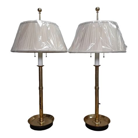 Pair of Vintage Norman Perry Traditional Brass Lamps With New Pleated Shades | Chairish