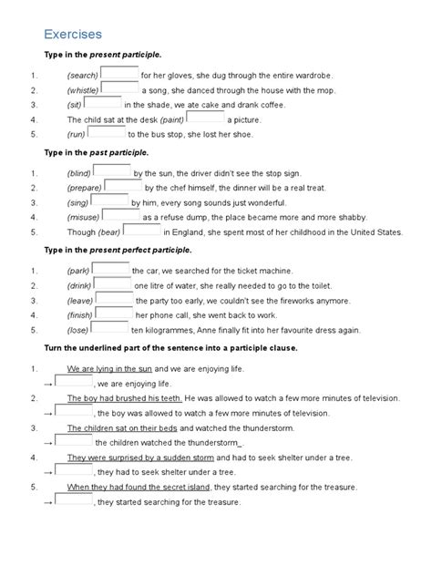 Exercises on Participle Clauses With Key | Leisure